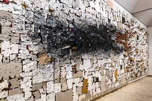Art Gallery of New South Wales, N.S. Harsha, 'Reclaiming the inner space' (2018). Acrylic paint, acrylic mirror, wood, found cardboard packing material. 4 x 12 m. Installation view: 21st Biennale of Sydney, Art Gallery of New South Wales, Sydney (16 March–11 June 2018). Courtesy the artist and Victoria Miro Gallery, London and Venice. Photo: Document Photography.